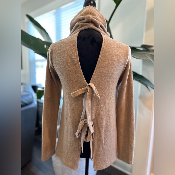 MOA MOA Open Tie Back Sweater Cowlneck Turtleneck Women Small Tan - Picture 5 of 10